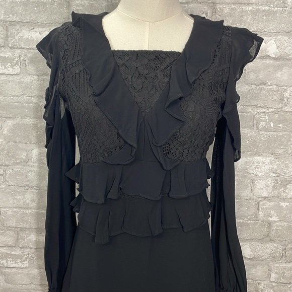 Bardot Black Cold Shoulder Lace Ruffle Dress Size 18 - Picture 2 of 9